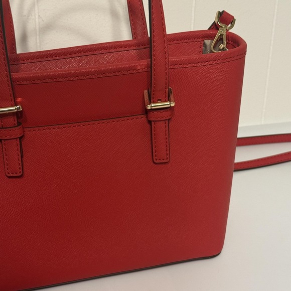 Michael Kors Crossbody Bag Womens Red Saffiano Leather Small MK Tote Purse - Picture 14 of 14
